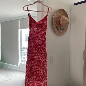 Princess Polly red floral midi dress with open tie back